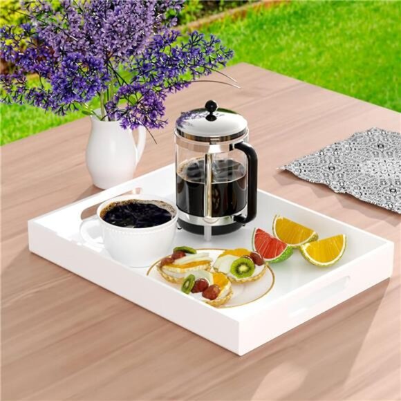 White Acrylic Serving Tray 12x16 Spill Proof Decorative Tray for Coffee Table - Picture 2 of 7